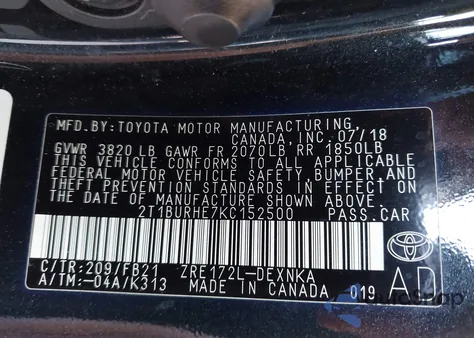 2019 Toyota Corolla Le z USA, uszkodzony, nr VIN 2T1BURHE7KC152500